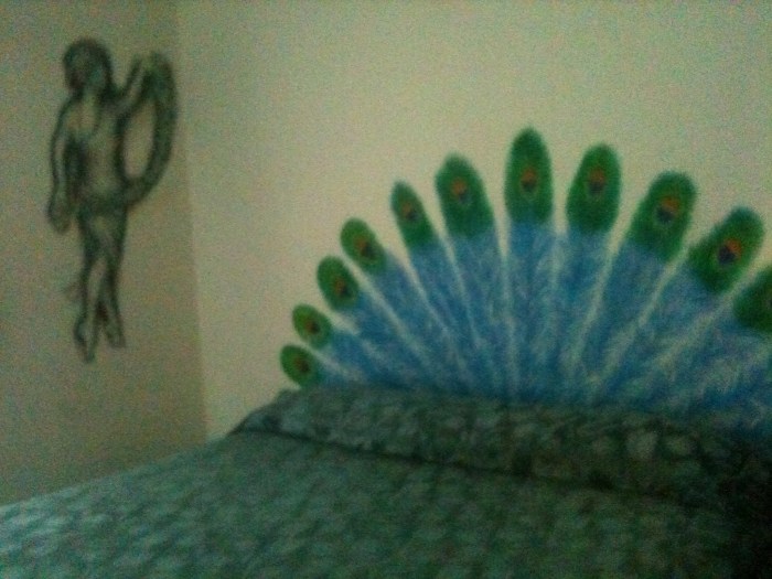 Glowing Peacock Fan Headboard Mural